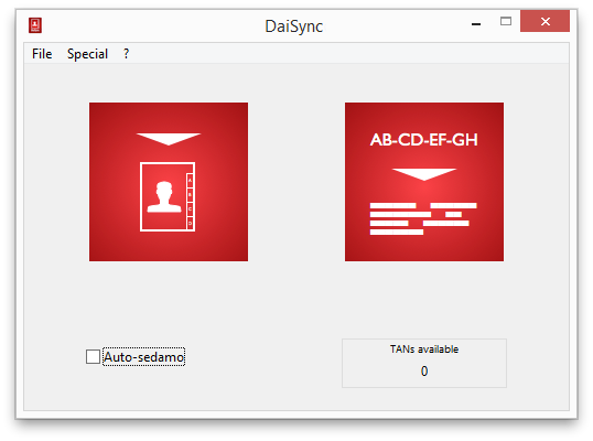 DaiSync Main Window showing the sync options for ChinaBridge and sedamo